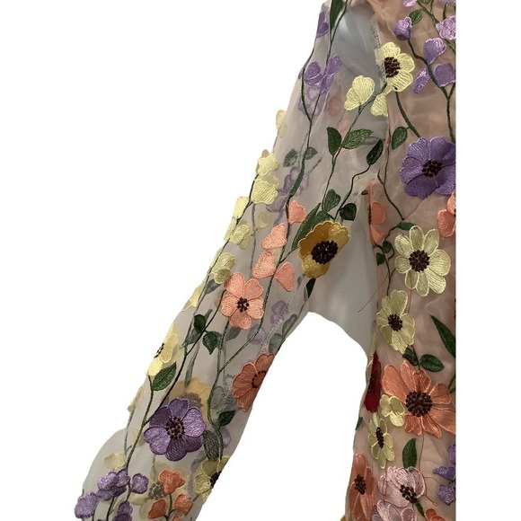 VERY RETRO VERY BOHO EMBROIDERY AND APPLIQUÉ ON FINE NETTING MINI DRESS M NWOT - Picture 5 of 13